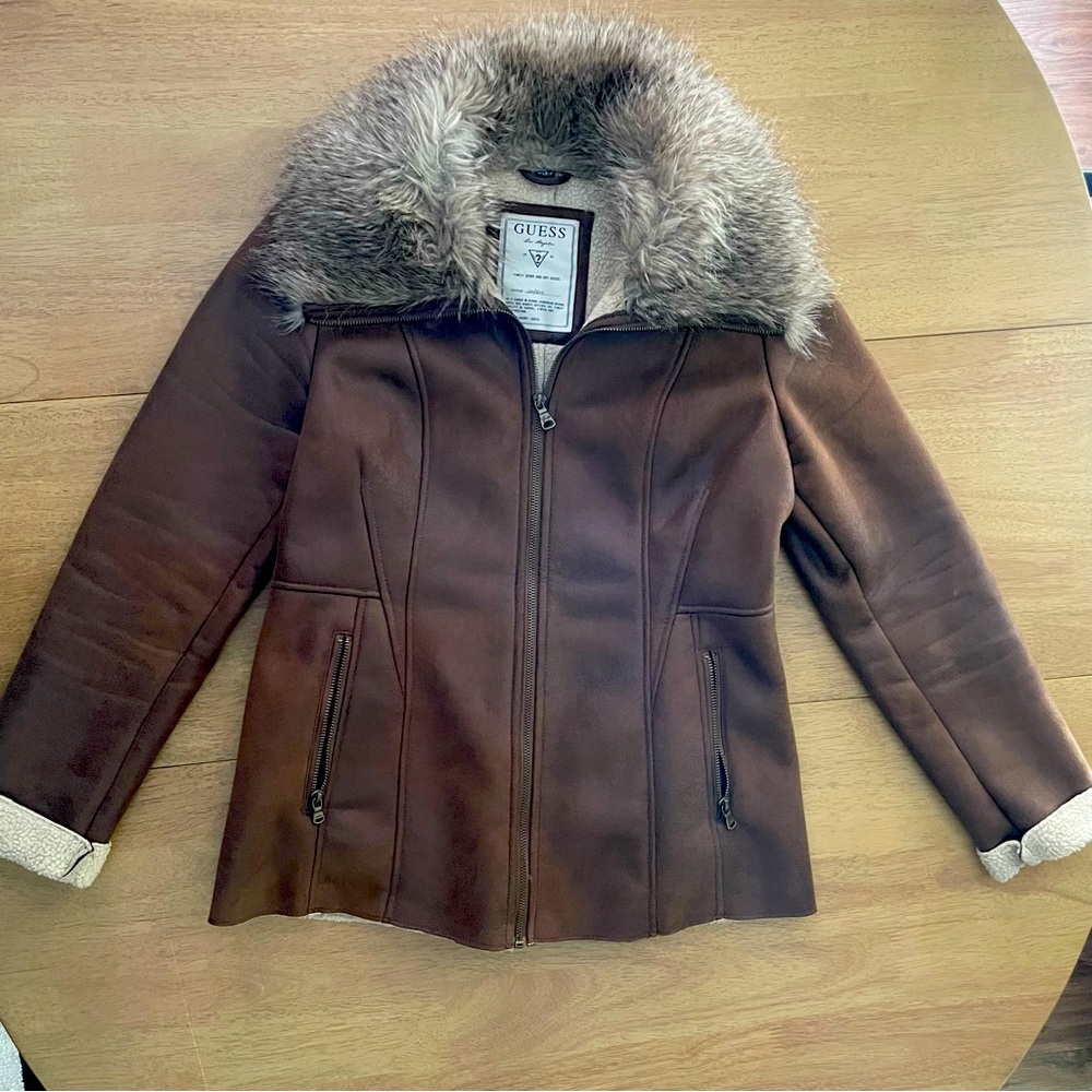 Guess Fur Collar Suede Jacket